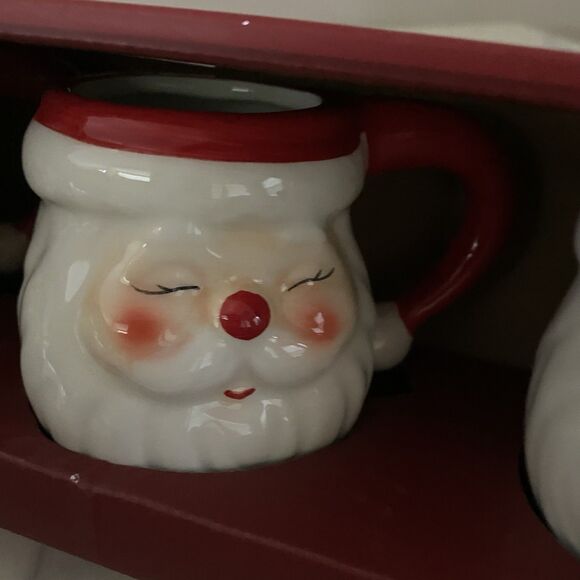 Santa Christmas Mugs Winking Santa Espresso Set of 4 Cute New Hand painted 3oz - Picture 8 of 8